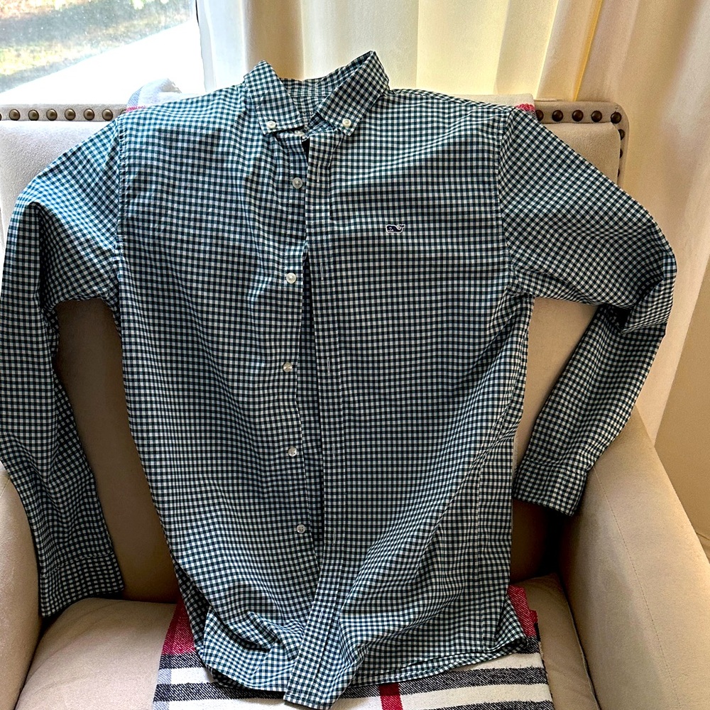 Vineyard Vines boys Green Gingham Shirt